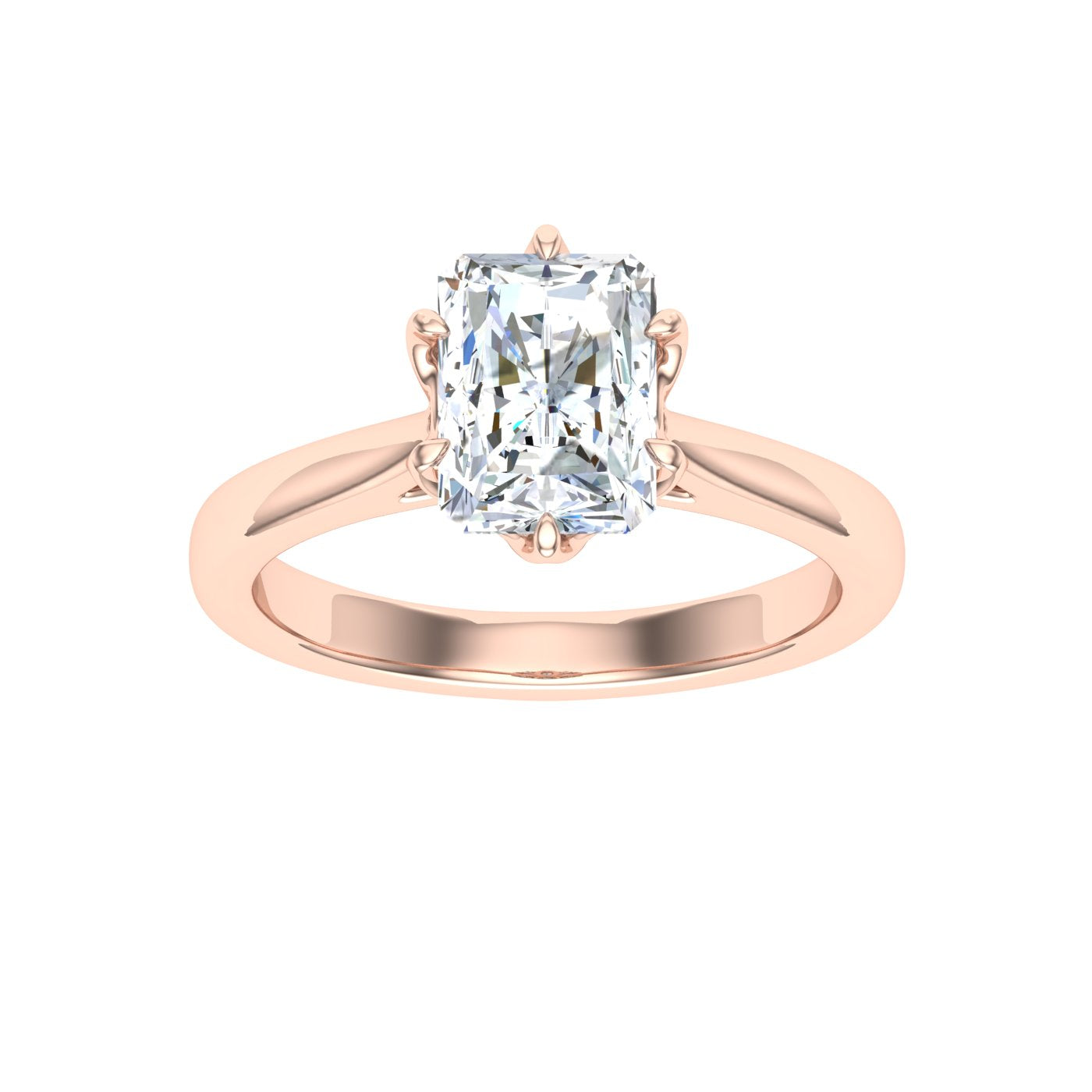 Sirocco Radiant Cut Solitaire Moissanite Engagement Ring Rose Gold